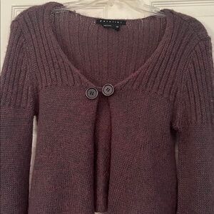 Deep Plum Button Knit Bell Sleeve Cardigan